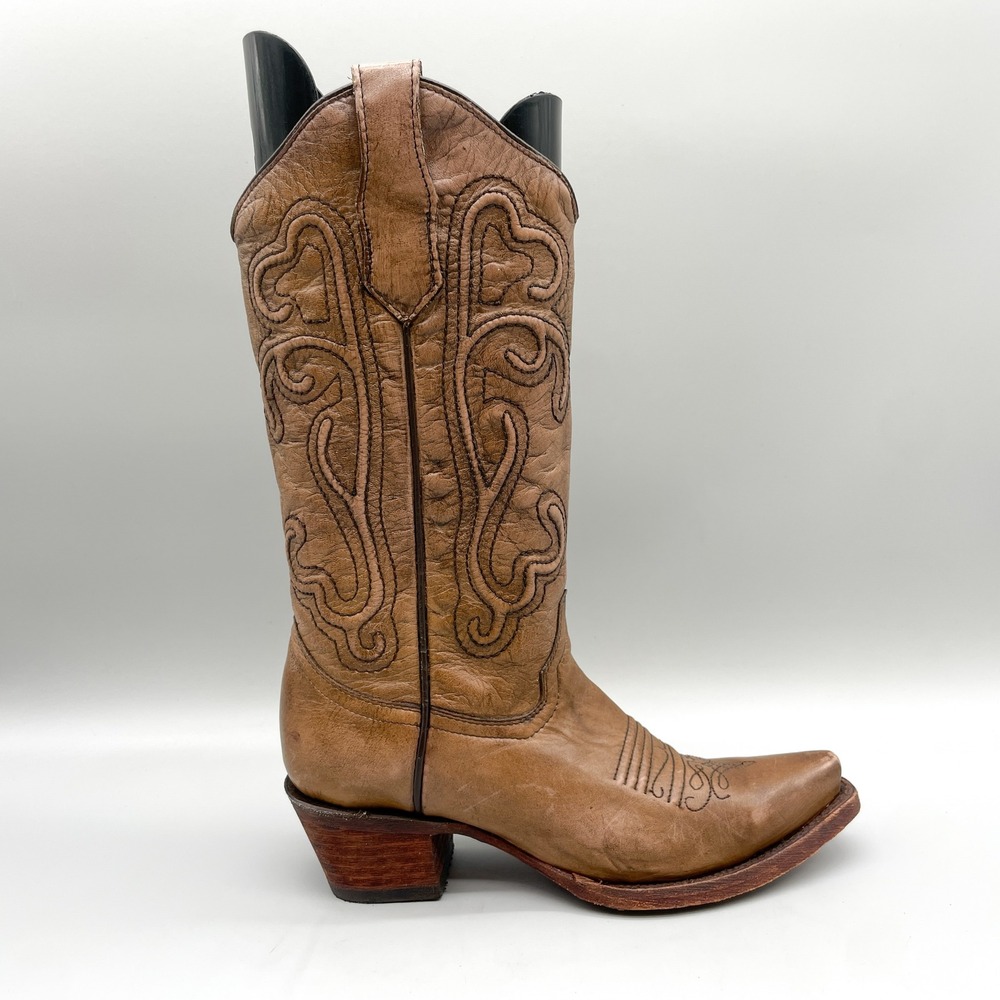 Circle G Corral Womens 8M Western Cowboy Boots Tan Leather Snip Toe Cowgirl Boho